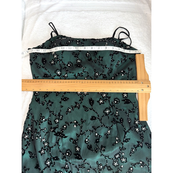 Vtg Silk Alyce Designs Maxi Green Velvet Beaded Sequin evening formal Glam Sz-10 - Picture 4 of 12